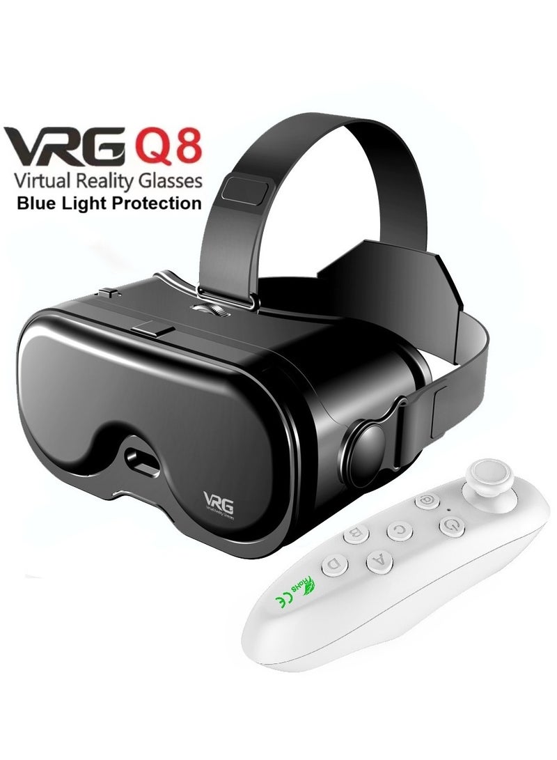 VRG VR Goggles VRG Q8 3D Virtual Reality VR Glasses+Controller, Blue Light Protection for Movies & Video Games Compatible with iOS & Android Smartphone within 5-7inch Screen Phone Eye Protected Soft & Comfortable Adjustable Distance Big Screen/ 3D Effect + Immersion /Full-Screen Vision, Full Screen, No Borders/ Immersive Games - Image 1